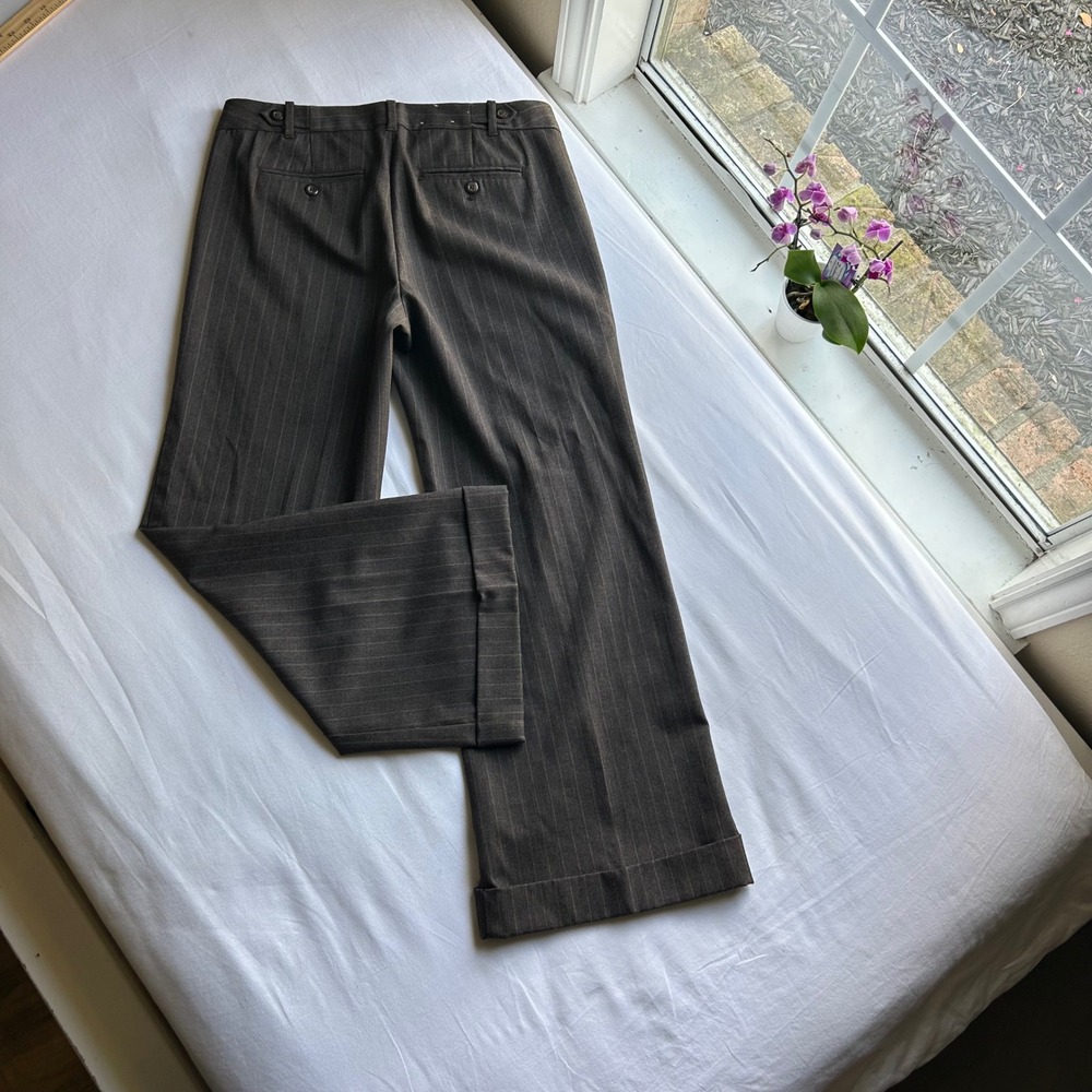 Gap Ankle Trouser Brown Pinstripe Wide Leg Cuffed Dress Pants 6
